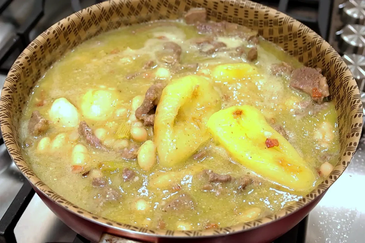 Carne en su jugo con frijoles y chiles güeros